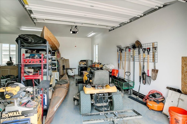 garage with a garage door opener