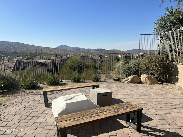 view of patio with a mountain view