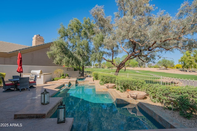9905 N 78th Pl, Scottsdale, AZ 85258 - view of swimming pool with a patio, a fenced in pool, fence, and view of golf course