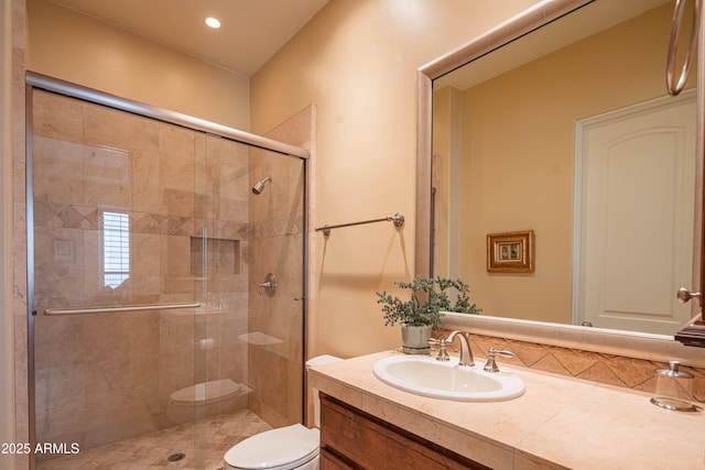 9905 N 78th Pl, Scottsdale, AZ 85258 - bathroom featuring toilet, vanity, and a shower stall
