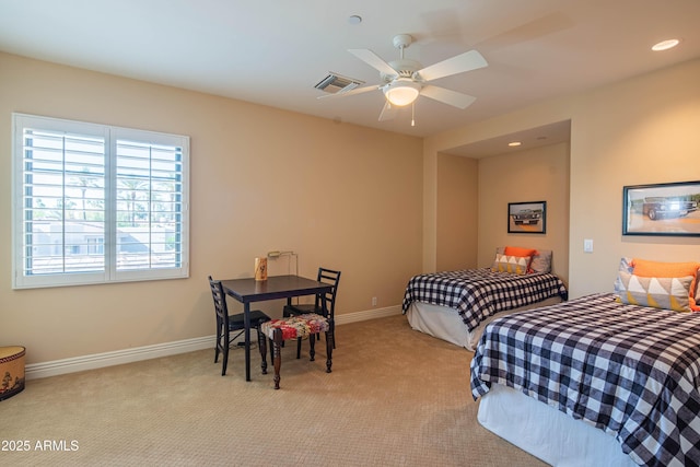 9905 N 78th Pl, Scottsdale, AZ 85258 - bedroom with visible vents, baseboards, recessed lighting, and light carpet