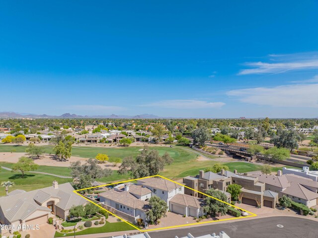 9905 N 78th Pl, Scottsdale, AZ 85258 - drone / aerial view featuring golf course view, a mountain view, and a residential view