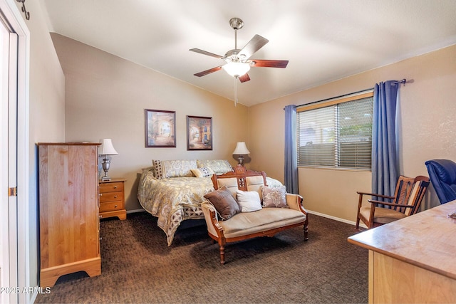 1623 E Krystal St, Casa Grande, AZ 85122 - carpeted bedroom with baseboards, vaulted ceiling, and ceiling fan