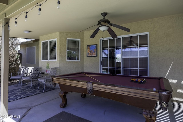 1623 E Krystal St, Casa Grande, AZ 85122 - recreation room with finished concrete flooring, pool table, a textured wall, and a ceiling fan