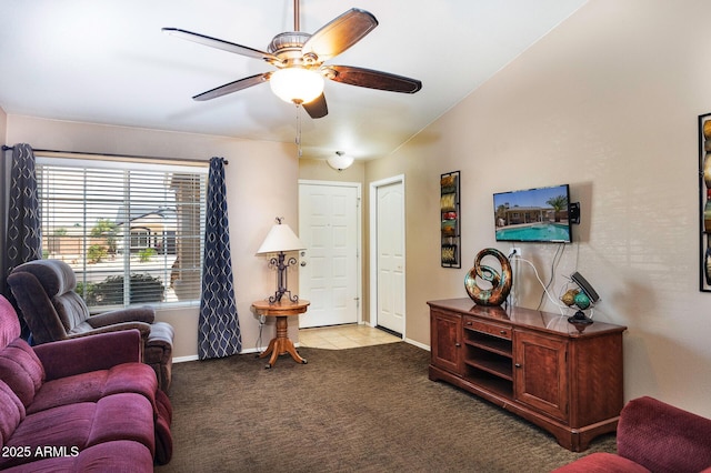 1623 E Krystal St, Casa Grande, AZ 85122 - living room with a ceiling fan, baseboards, and carpet