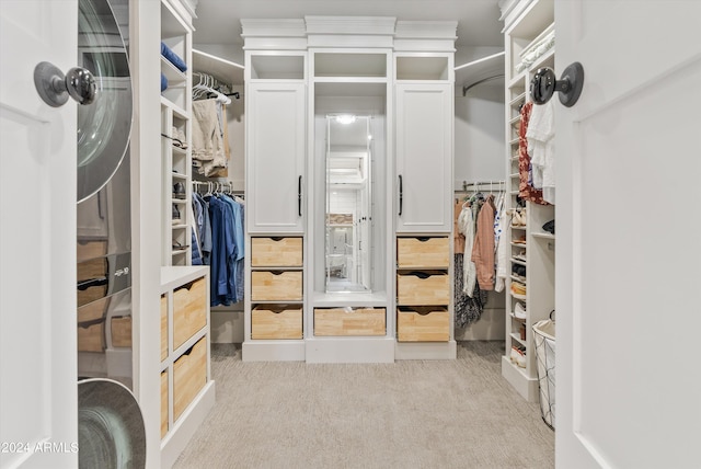 spacious closet with light carpet