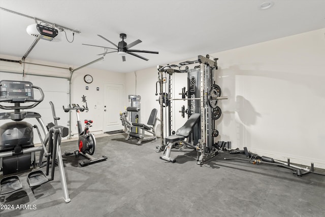 exercise area featuring ceiling fan