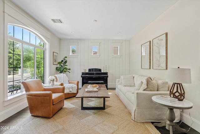 living room featuring light hardwood / wood-style floors and plenty of natural light