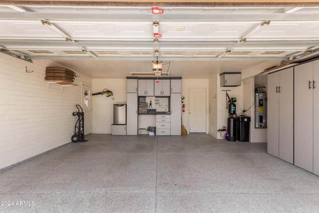 garage featuring water heater