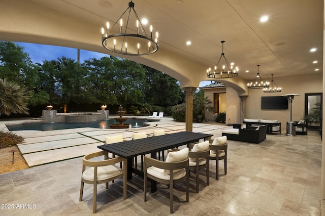 6852 E Fanfol Dr, Paradise Valley, AZ 85253 - view of patio / terrace with outdoor lounge area, an outdoor pool, and outdoor dining space
