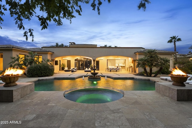 6852 E Fanfol Dr, Paradise Valley, AZ 85253 - view of pool with a pool with connected hot tub, a patio, and an outdoor fire pit