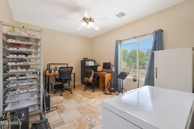 home office with ceiling fan