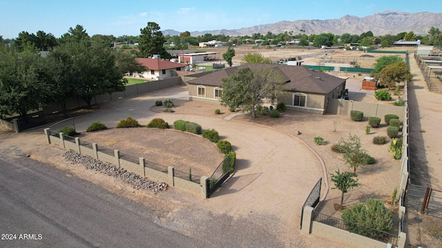 drone / aerial view featuring a mountain view