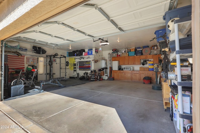 garage with a garage door opener