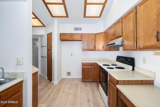 kitchen featuring light hardwood / wood-style floors and electric range