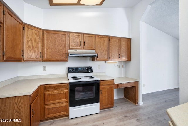 kitchen with range with electric stovetop and light wood-type flooring