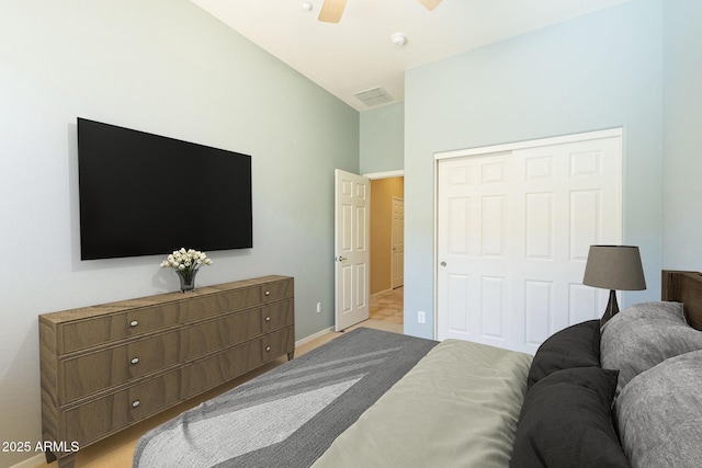 bedroom with a closet and ceiling fan