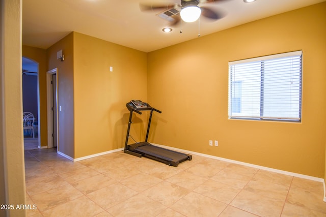 exercise area featuring ceiling fan