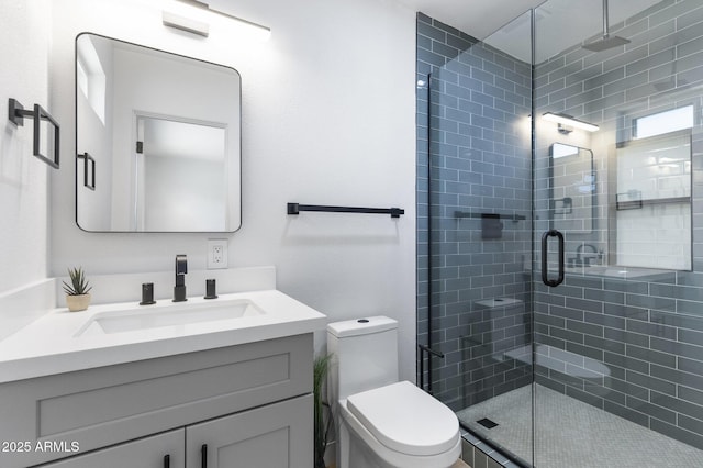 6723 E 1st Ave, Scottsdale, AZ 85251 - full bathroom with vanity, a stall shower, and toilet