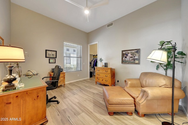 office with visible vents, light wood-style flooring, and baseboards