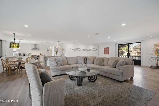 living room with light wood-type flooring