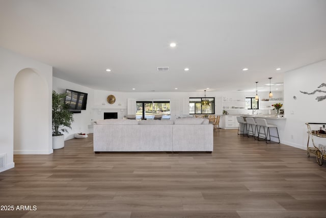 living room with hardwood / wood-style flooring