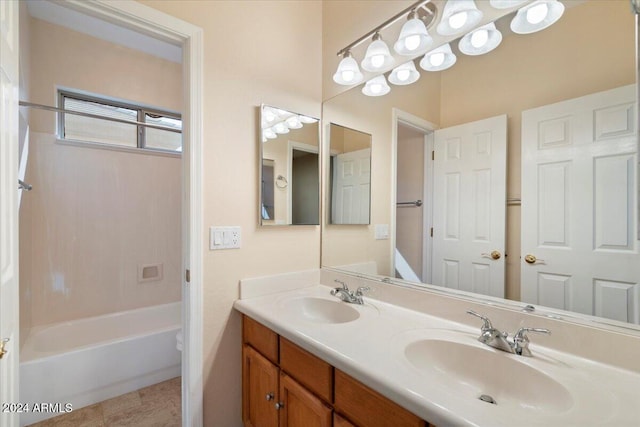 full bathroom with shower / tub combination, vanity, and toilet