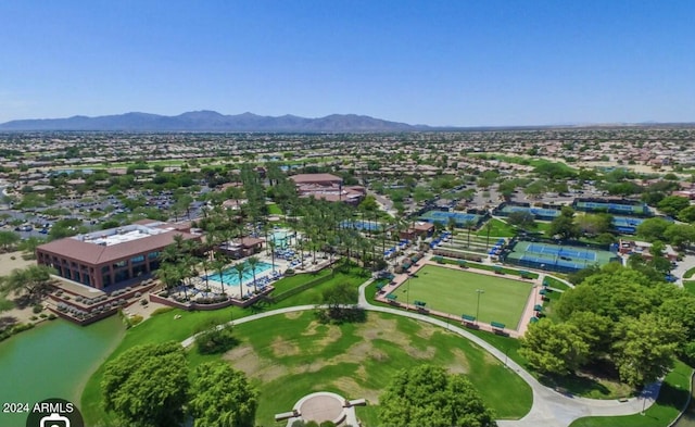 bird's eye view with a mountain view