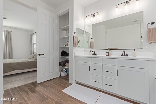 bathroom with hardwood / wood-style flooring and vanity