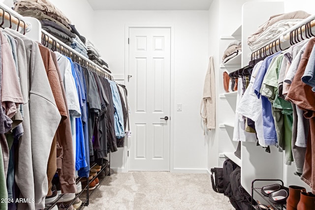 walk in closet with carpet