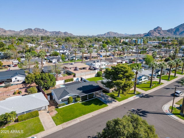 bird's eye view with a mountain view and a residential view