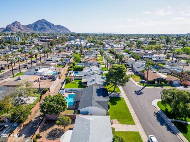 bird's eye view with a mountain view and a residential view