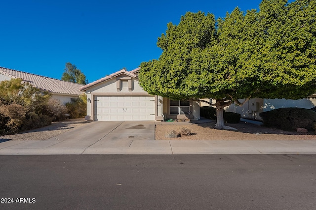 view of property hidden behind natural elements with a garage