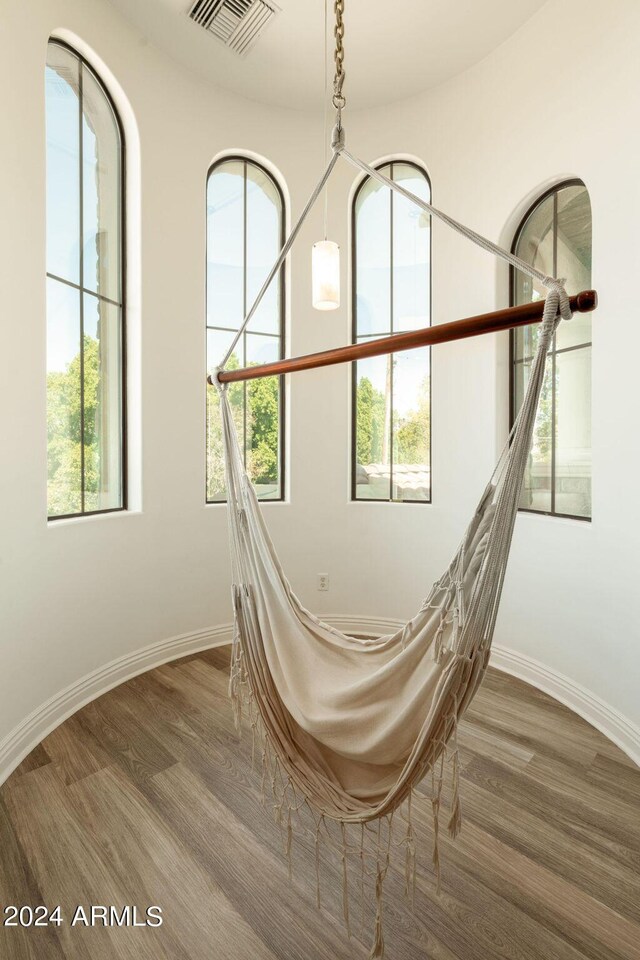 living room with light hardwood / wood-style flooring and french doors