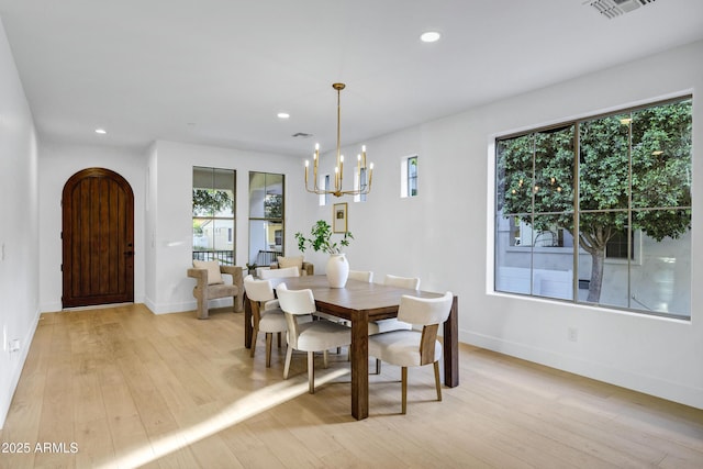 2774 E Valencia St, Gilbert, AZ 85296 - dining area featuring a chandelier, light wood finished floors, recessed lighting, and baseboards