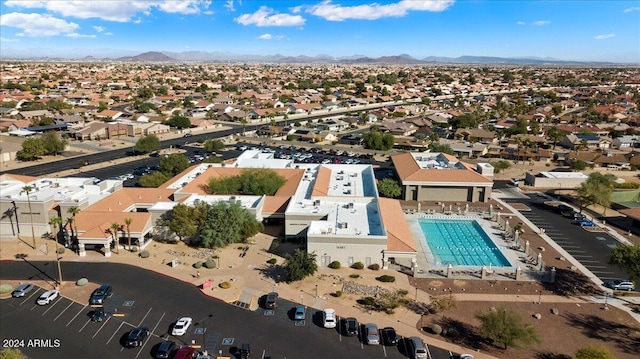 drone / aerial view featuring a mountain view