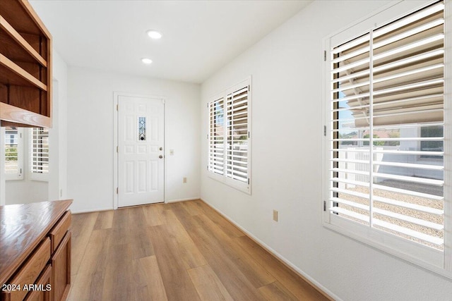 foyer entrance with light hardwood / wood-style floors