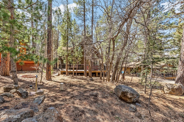 view of yard featuring a wooden deck
