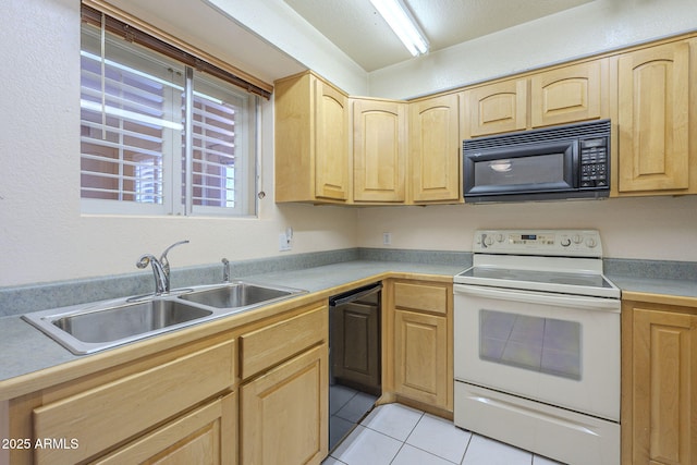 1530 E Loma Ln, Phoenix, AZ 85020 - kitchen featuring black appliances, light brown cabinetry, light tile patterned floors, and light countertops