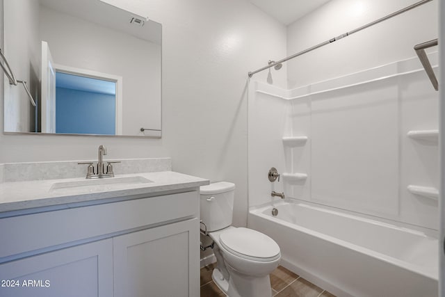 full bathroom featuring vanity, toilet, tub / shower combination, and hardwood / wood-style floors