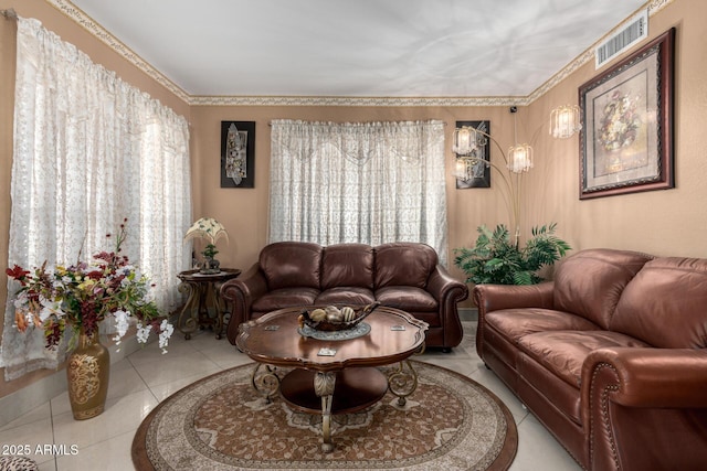 living room featuring tile patterned flooring