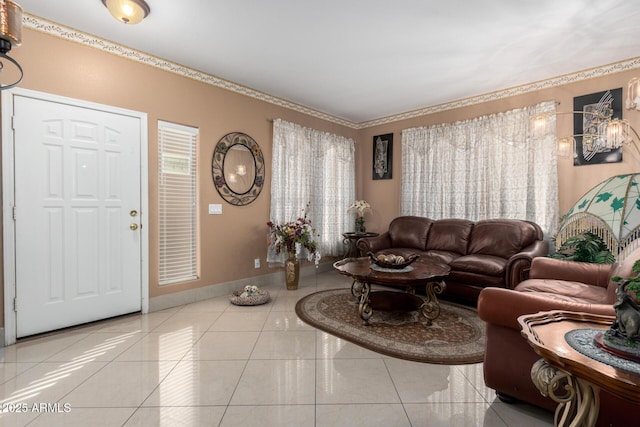 living room with light tile patterned floors