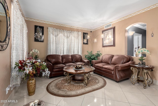 living room with light tile patterned floors