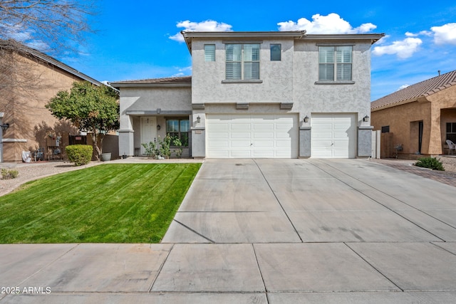 front facade featuring a garage and a front yard