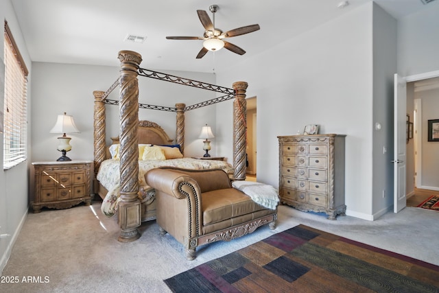 19023 E Buckskin Ct, Rio Verde, AZ 85263 - bedroom featuring baseboards, ceiling fan, visible vents, and carpet
