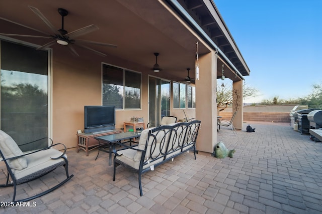 19023 E Buckskin Ct, Rio Verde, AZ 85263 - view of patio featuring outdoor dining area, grilling area, and ceiling fan