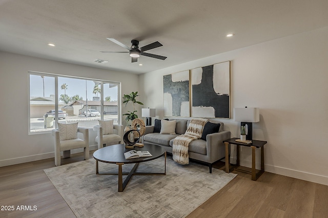 5028 W Shangri La Rd, Glendale, AZ 85304 - living area featuring ceiling fan, wood finished floors, and recessed lighting