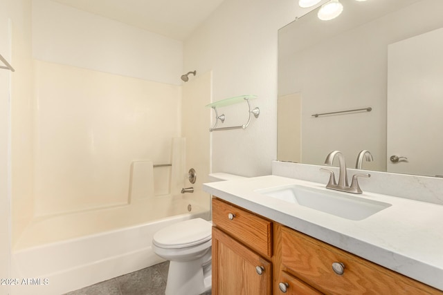 full bathroom featuring tile patterned flooring, vanity, toilet, and bathing tub / shower combination