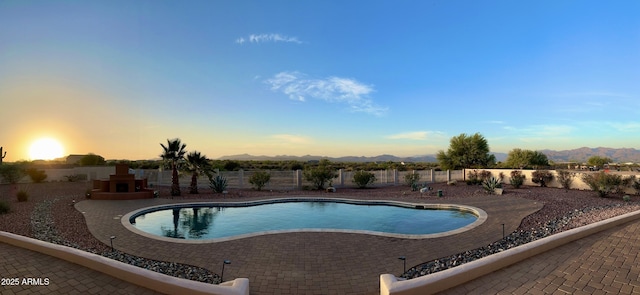 16246 E Gamble Ln, Scottsdale, AZ 85262 - view of swimming pool with a mountain view, a fenced backyard, and a patio