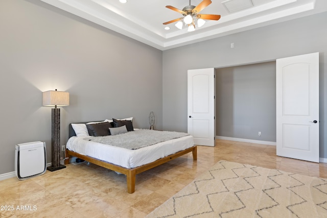 16246 E Gamble Ln, Scottsdale, AZ 85262 - bedroom featuring recessed lighting, a raised ceiling, and ceiling fan